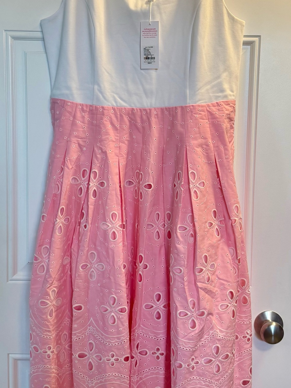 Lilly Pulitzer White and Pink Eyelet Midi Dress - Lissette Eyelet Midi Dress
